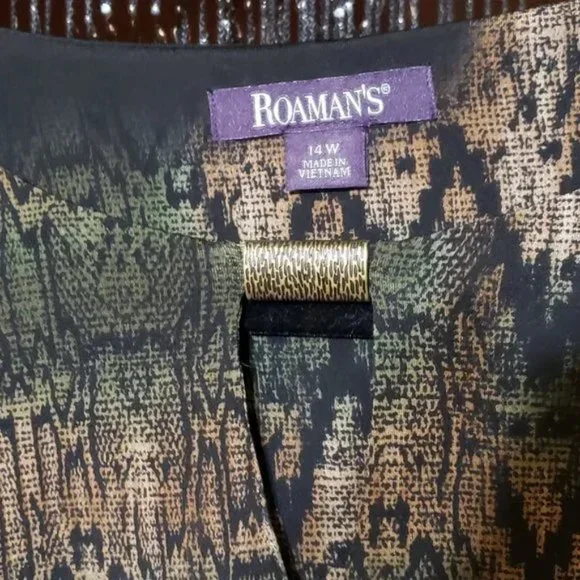 Roaman"s Safari Green Multi Jungle Shift Dress - Picture 3 of 8